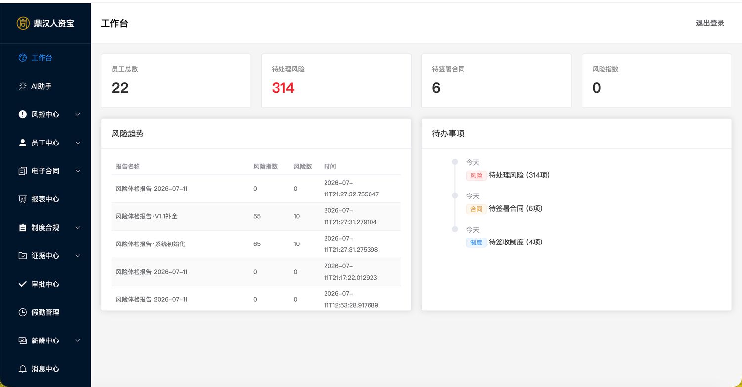 人资宝合规工作台：风险总览与待办整改
